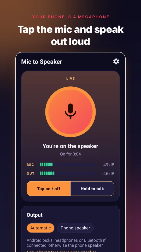 Mic to Speaker main screen